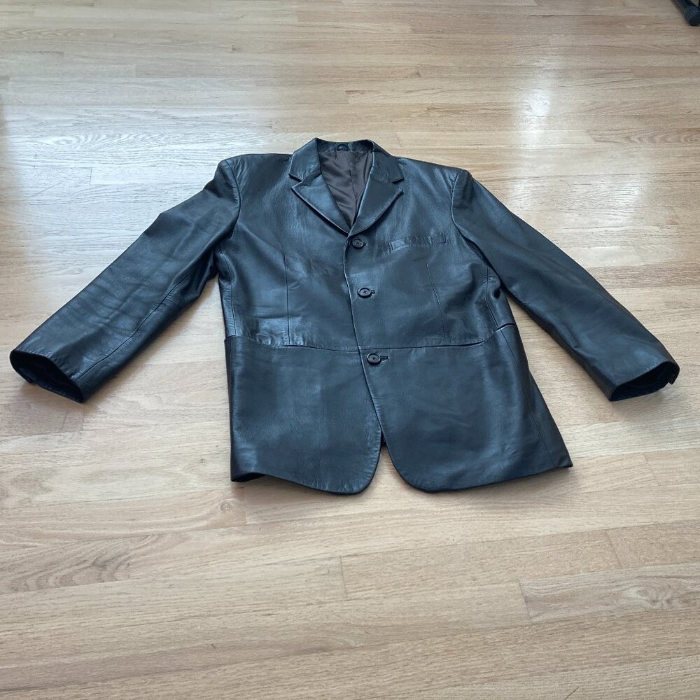 Alfani Men's 3 Button Genuine Leather Blazer, Size S38, Brown Color